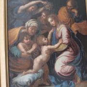 Ste Famille de atelier (?) Raphaël, ou copie ancienne, toile, 43 x 61cm